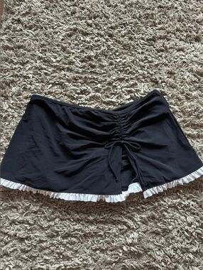 Black Women's Swim Skirt with White Ruffle Trim
